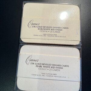 50 Vintage Crane's 23K Gold Beveled Dinner Cards Pearl White & Ecru New in Boxes